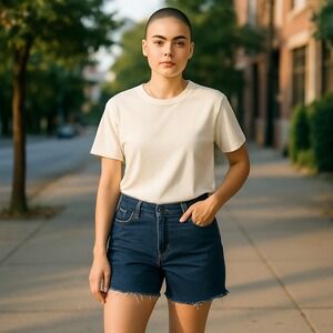 Levi's Women's Denim Shorts Dark Wash Blue Size 14‎ Raw Hem Stretch